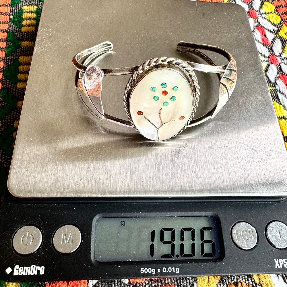 VTG Zuni Inlay Flower Cuff Bracelet 6in Turquoise Sterling Native American - Picture 5 of 9